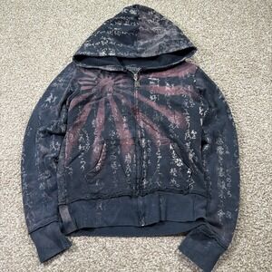 Affliction Sinful Womens ZIPUP Hoodie Y2k AOP Grunge Size Small